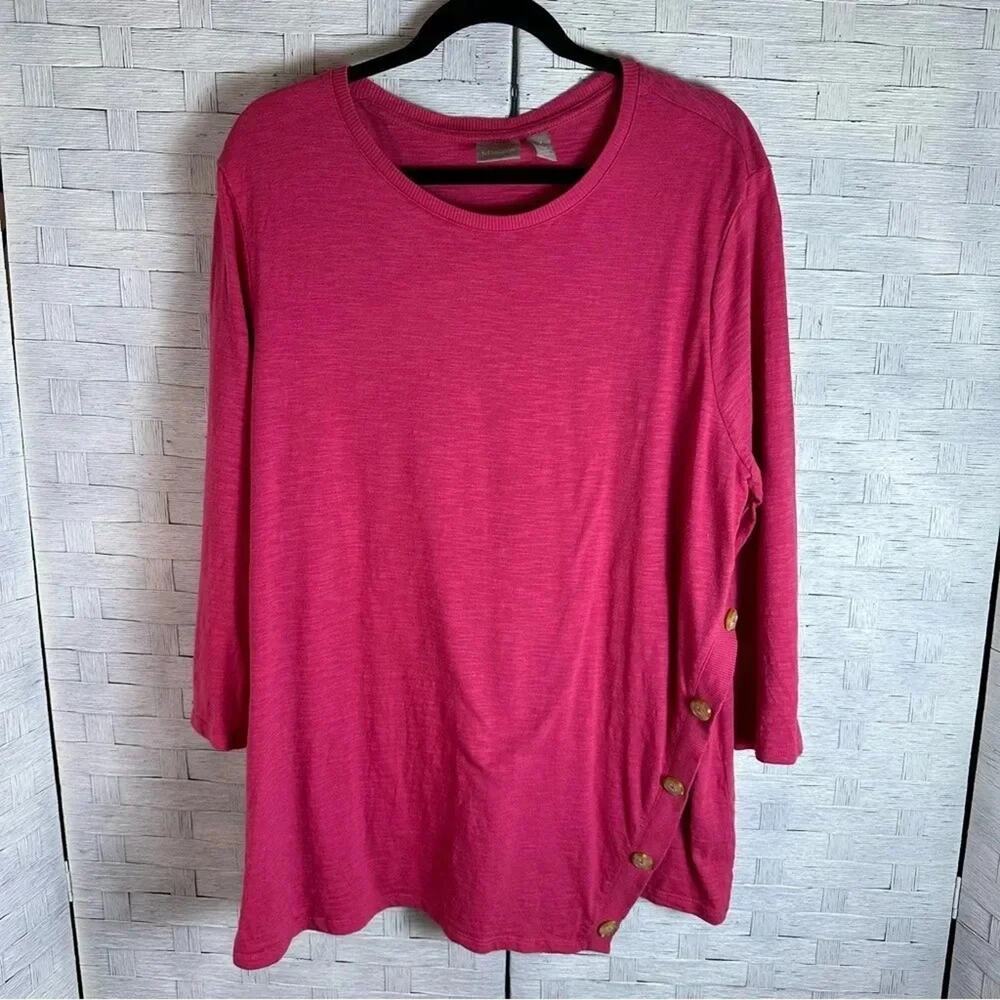 Chicos Womens Elevated‎ T-shirt buttons on left side pink casual Lagenlook